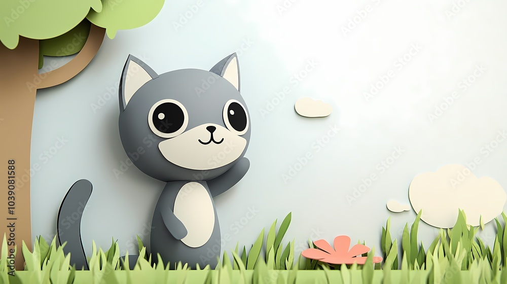 Adorable Kitten in Paper Kraft Design Adorable Kitten in Paper Kraft Design