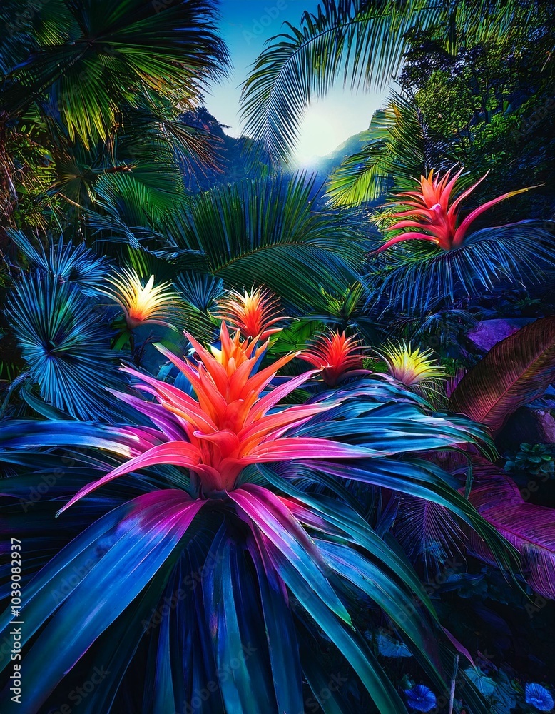 Tropical flowers in lush jungle Tropical flowers in lush jungle