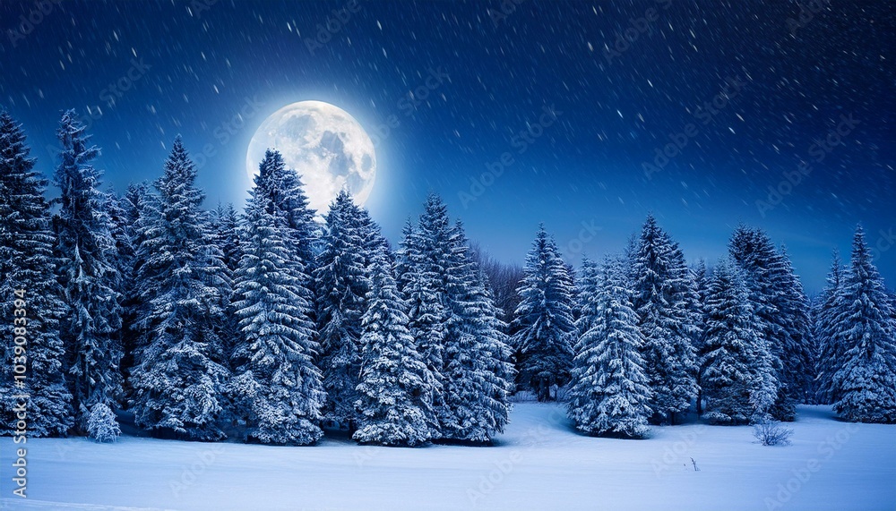 Snowy forest under a full moon Snowy forest under a full moon