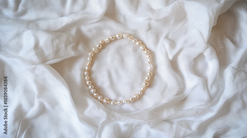 Elegant Pearls on Soft White Fabric Background Elegant Pearls on Soft White Fabric Background