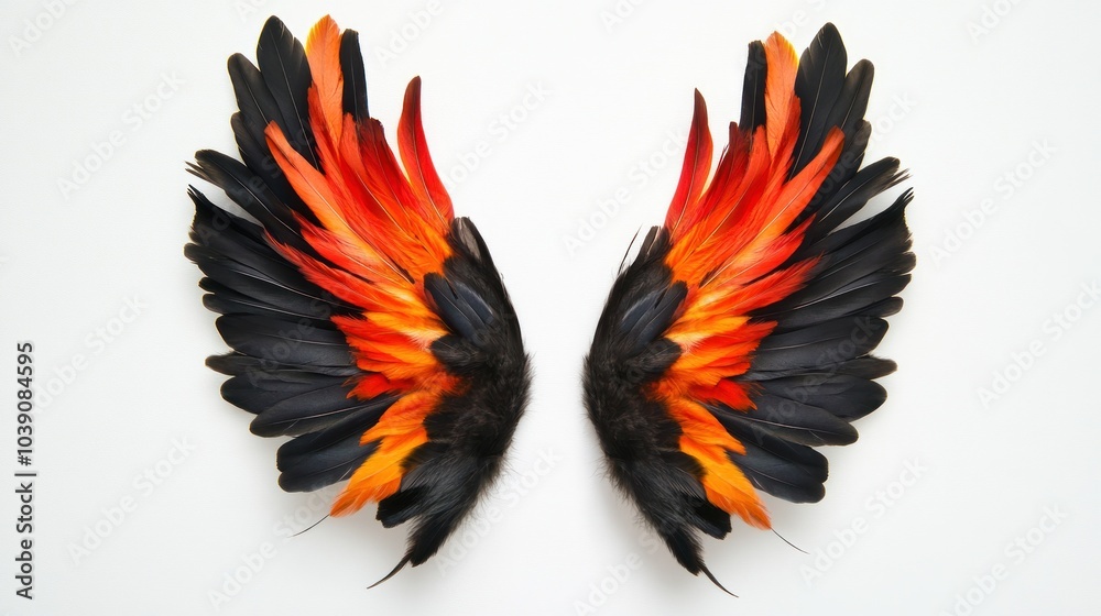 Obraz premium Colorful Bird Wings on White Background