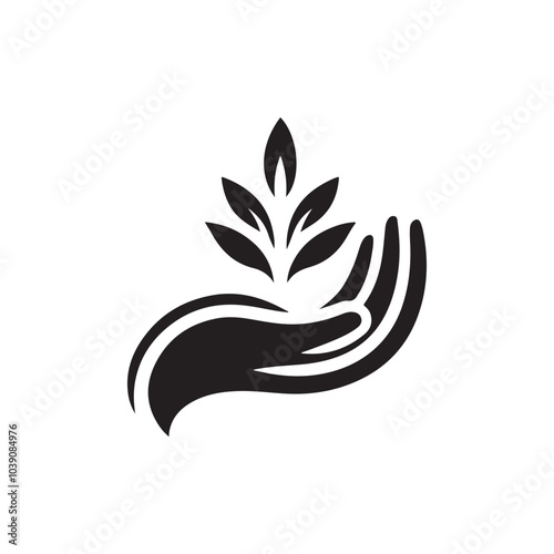 hand holding leaf or tree silhouette icon