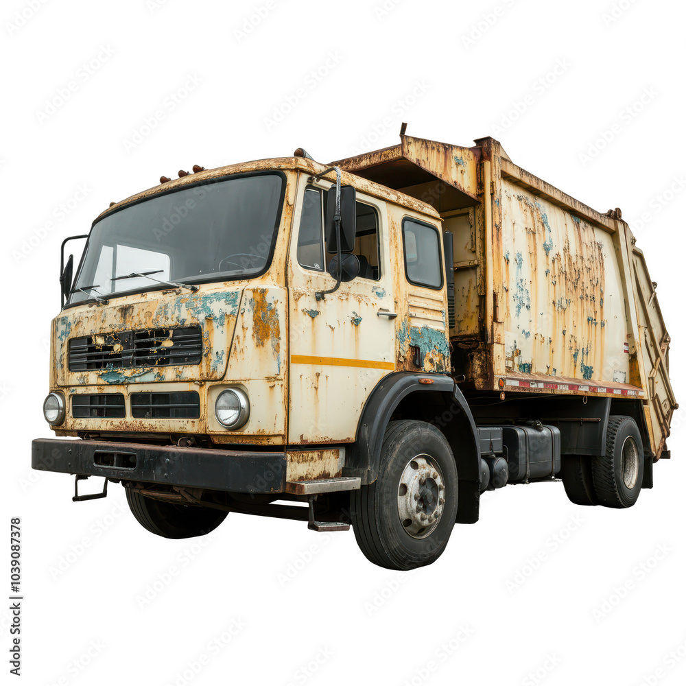 Old rusty garbage truck on transparent background Old rusty garbage truck on transparent background