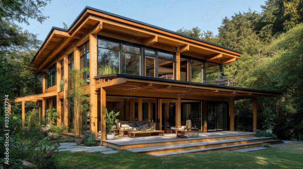 Fototapeta premium Sustainable timber construction project using eco-friendly materials