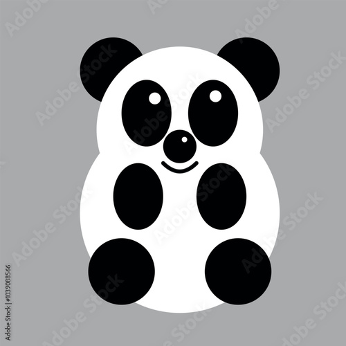 White vector illustration of a beautiful adult young panda isolated on a gray background