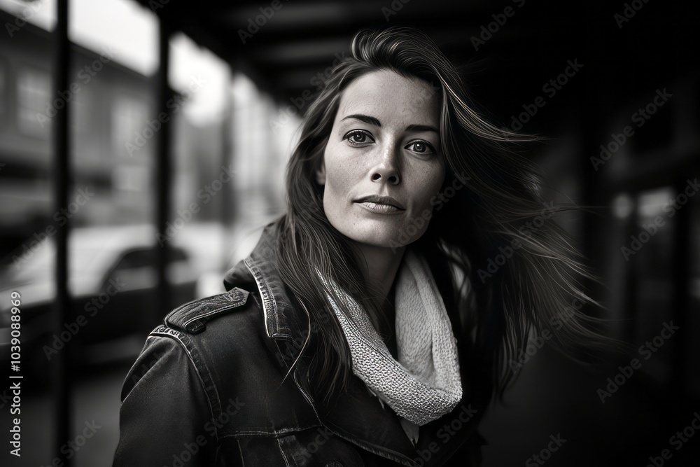 Portrait of a beautiful woman in the city. Black and white. Portrait of a beautiful woman in the city. Black and white.