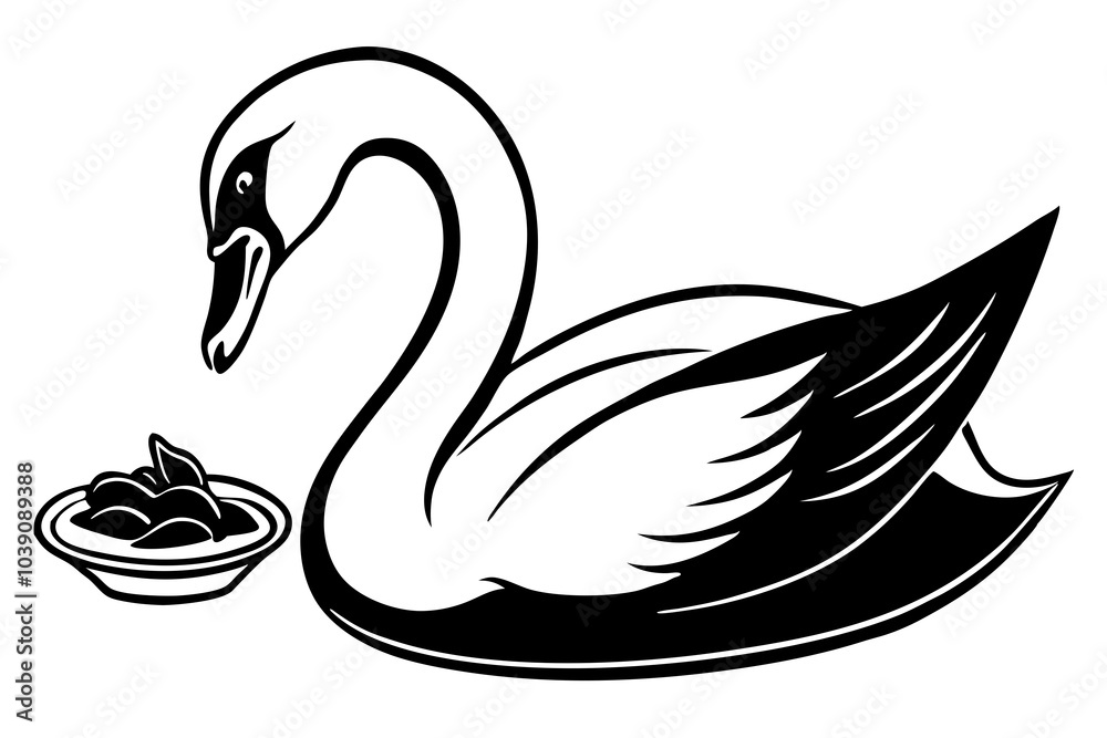 Fototapeta premium A swan is eating vector illustration 