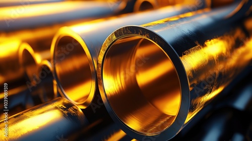 Gleaming Metal Pipes in Soft Golden Light