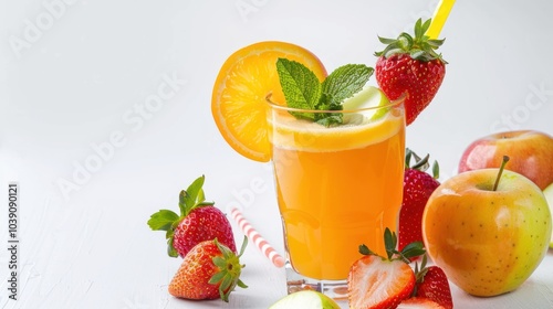 Refreshing Fruit Juice with Orange, Apple, and Strawberry