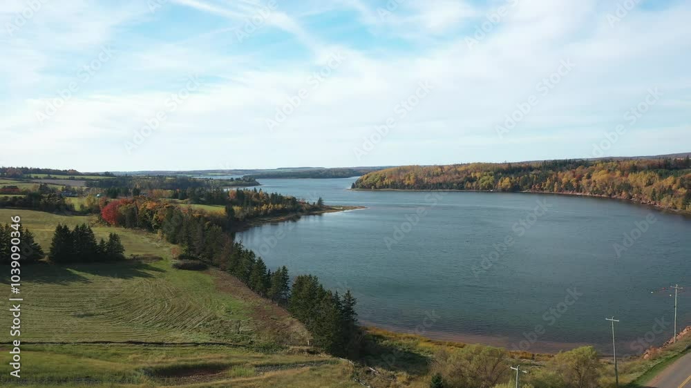 The aerial view of autumn landscapes in Prince Edward Island Canada The aerial view of autumn landscapes in Prince Edward Island Canada