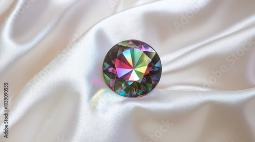 Colorful gem on satin fabric background
