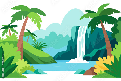 Tropical Jungle Waterfalls vecter illestration