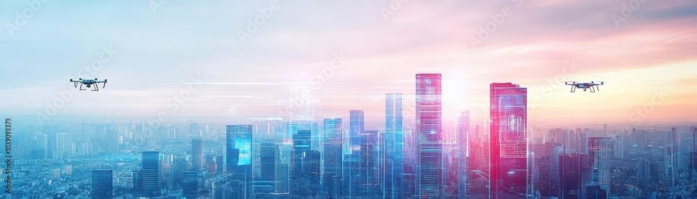 A futuristic cityscape powered by digital technology A futuristic cityscape powered by digital technology