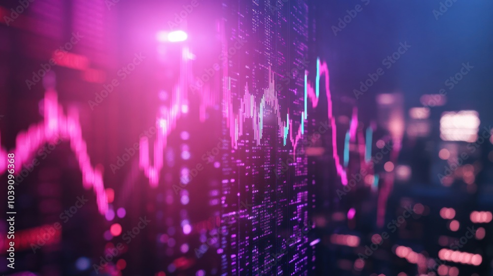 Financial Market Data on Screen with Night City Lights Financial Market Data on Screen with Night City Lights