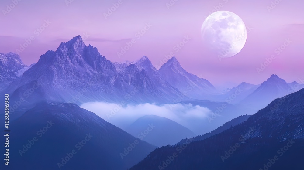 Majestic Mountains Under a Full Moon Majestic Mountains Under a Full Moon