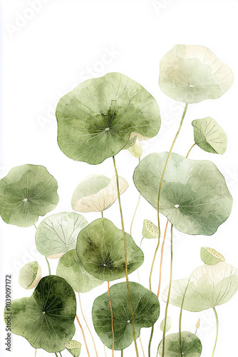 Floral spring vector illustration with blue and green leaves, blue and white flowers, and a single blue and white flower