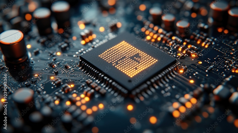 Close-up of a Microchip with Glowing LEDs Close-up of a Microchip with Glowing LEDs