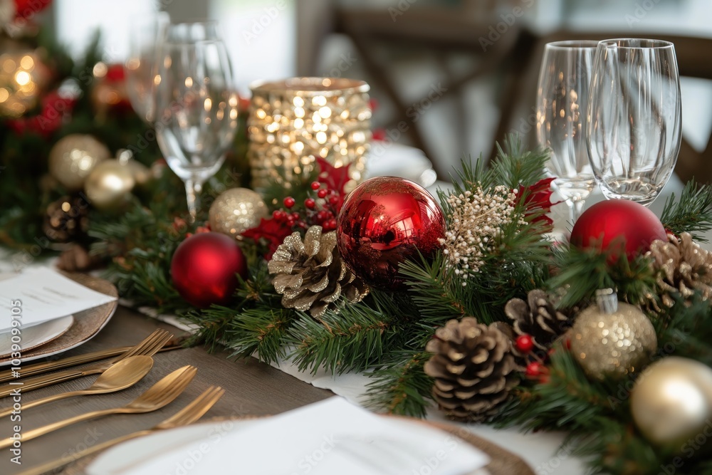 Mesa de Natal sofisticada e elegante. Uma composição impecável com elementos clássicos como louça fina e adereços natalinos delicados em mesa posta