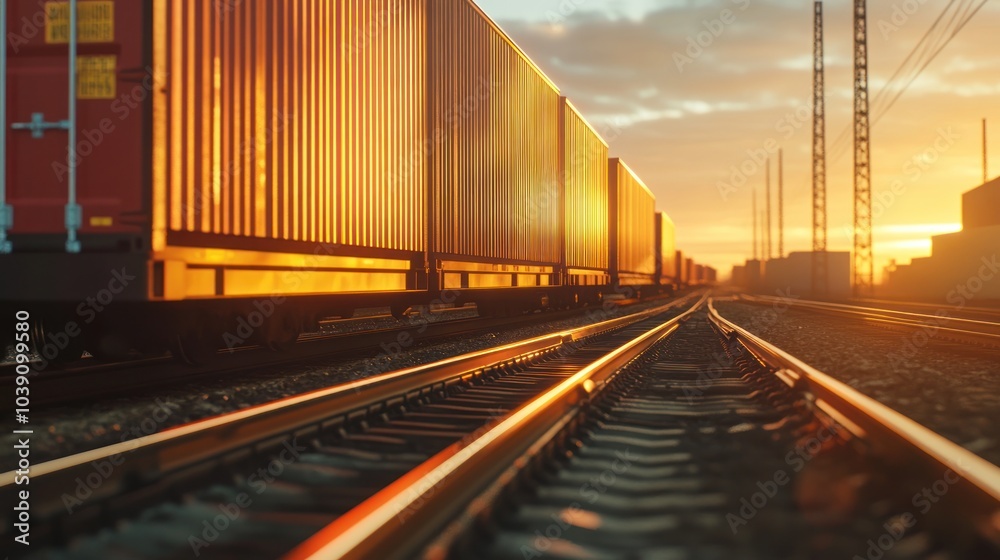Obraz premium Freight Train at Sunset