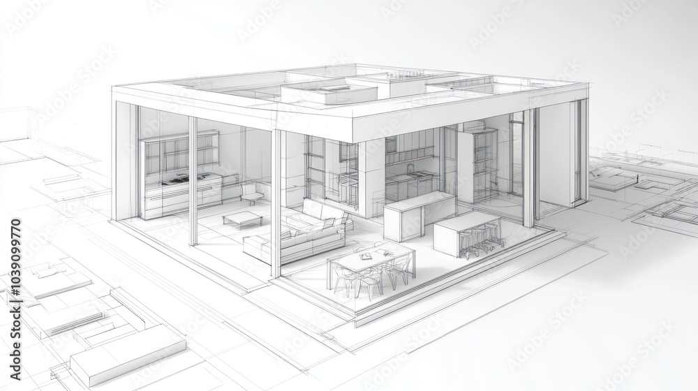 Architectural sketch of a modern house design. Architectural sketch of a modern house design.