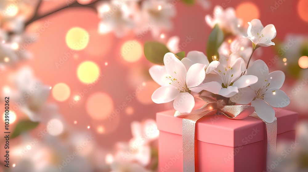 Gift Box Surrounded by Delicate White Blossoms Gift Box Surrounded by Delicate White Blossoms