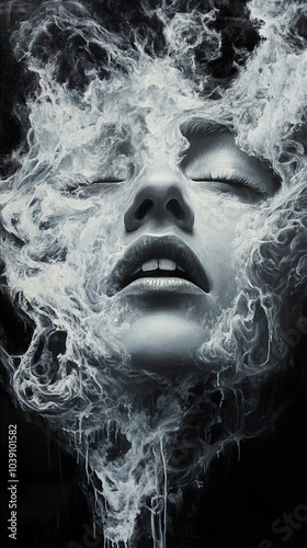 Dreamy Abstract Face in Smoke and Fog