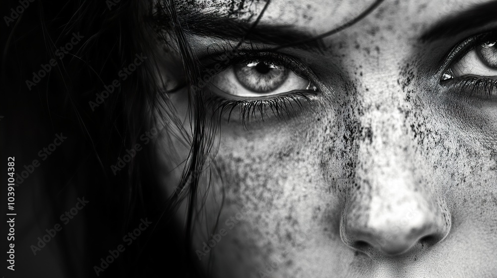 Intense Gaze: A Black and White Portrait of a Woman Intense Gaze: A Black and White Portrait of a Woman
