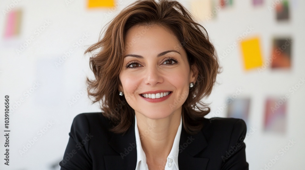 A smiling businesswoman in a black blazer, looking directly at the camera. A smiling businesswoman in a black blazer, looking directly at the camera.