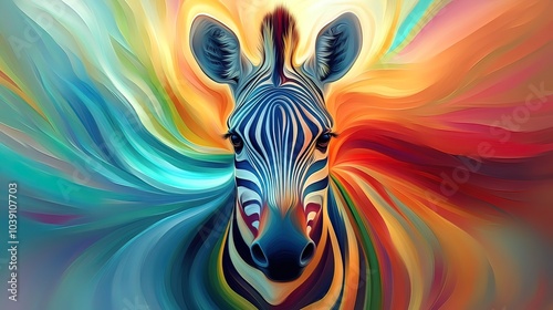 Zebra Portrait in a Whirlwind of Color