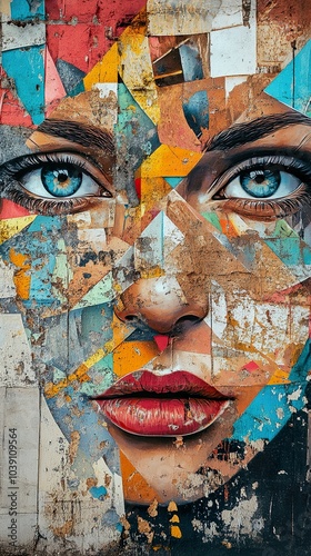 Abstract Street Art Mural of a Woman's Face