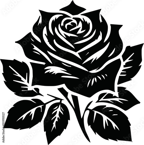 Roses flat black icon. Rose Art Beautiful Black and White Rose Illustration, Flowers silhouette icons.