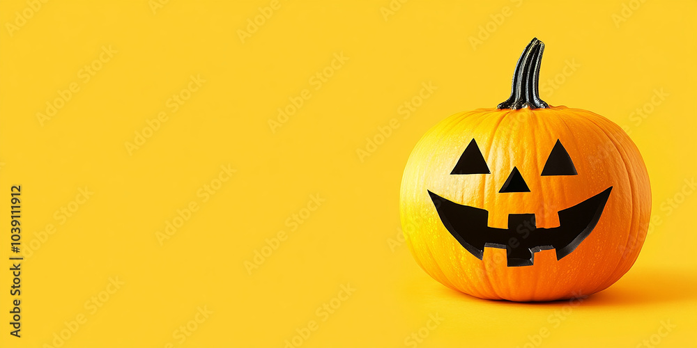 Scary funny pumpkin halloween isolated design on orange and yellow copy space background Scary funny pumpkin halloween isolated design on orange and yellow copy space background