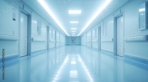 Wallpaper Mural Modern hospital hallway with minimalist design, illuminated by sterile white light, clean lines, and smooth surfaces for a clinical, futuristic atmosphere Torontodigital.ca