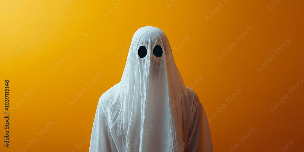Ghost house isolated design on orange and yellow copy space background Ghost house isolated design on orange and yellow copy space background