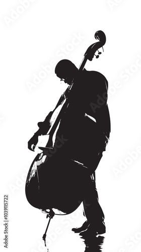 A man playing Double bass silhouette isolated on white background
