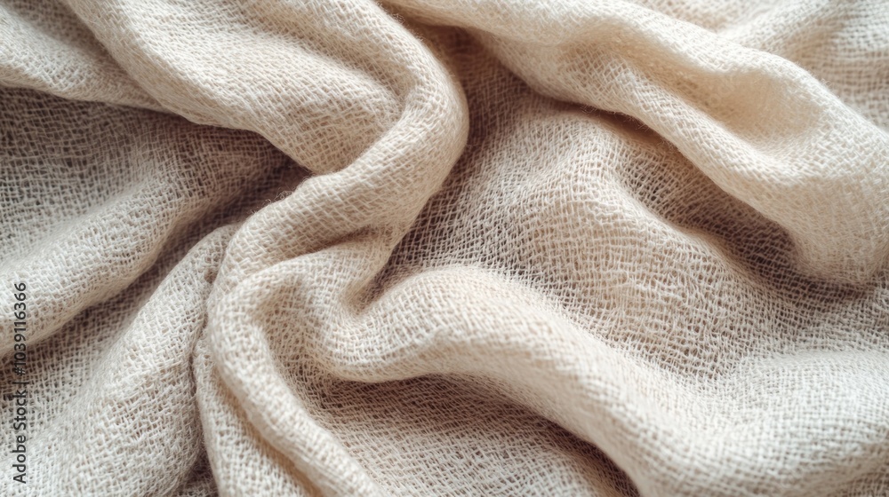 Close-up shot of soft, cream-colored fabric with wrinkles and folds. Close-up shot of soft, cream-colored fabric with wrinkles and folds.