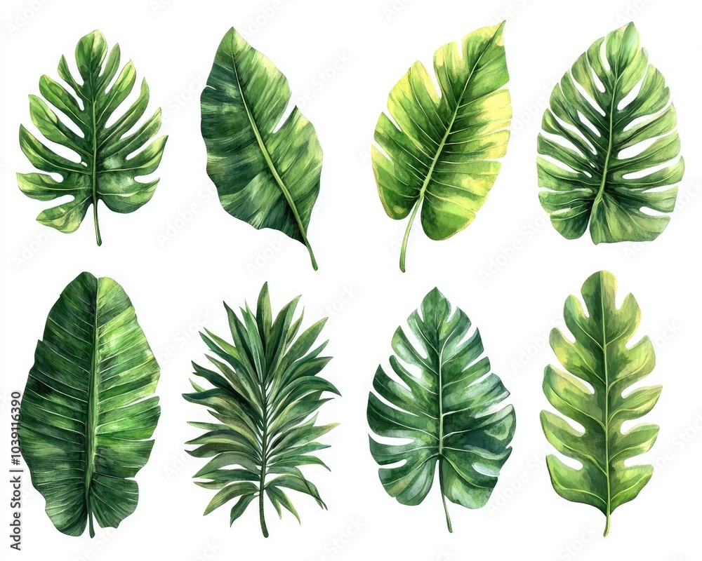 Collection of various tropical leaves. Perfect for adding a touch of nature to your designs, social media, or branding.