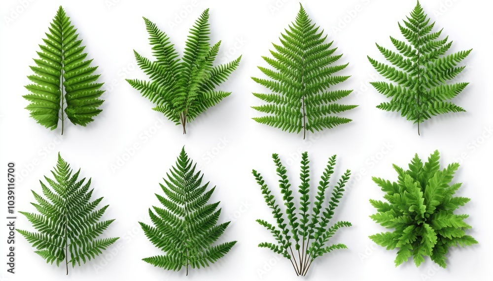 Collection of fern leaves isolated. Perfect for adding a touch of natural beauty to your design. Collection of fern leaves isolated. Perfect for adding a touch of natural beauty to your design.
