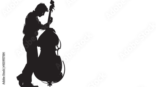 A man playing Double bass silhouette isolated on white background