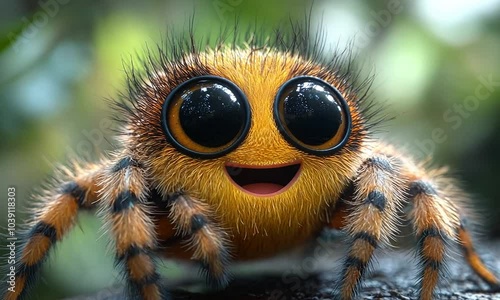 A cute, cartoonish spider with big eyes and a happy expression.