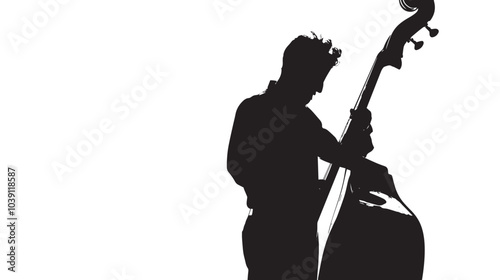 A man playing Double bass silhouette isolated on white background