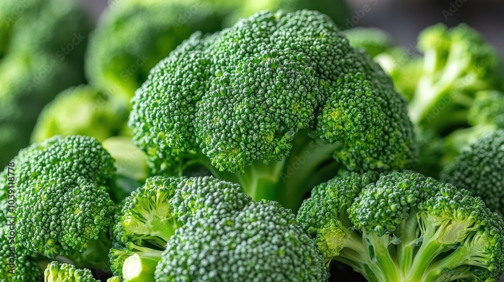 Fresh green broccoli displayed for cooking and nutrition. Fresh green broccoli displayed for cooking and nutrition.