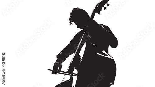 A man playing Double bass silhouette isolated on white background