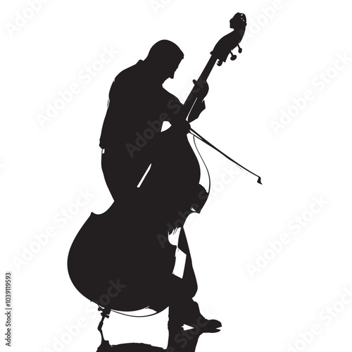 A man playing Double bass silhouette isolated on white background