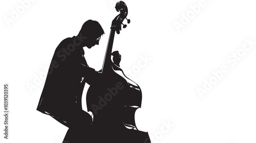 A man playing Double bass silhouette isolated on white background