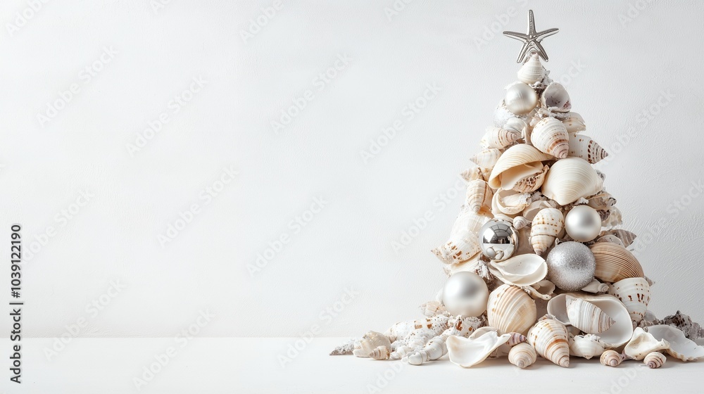 Obraz premium Christmas tree decorated with sea shells and coral