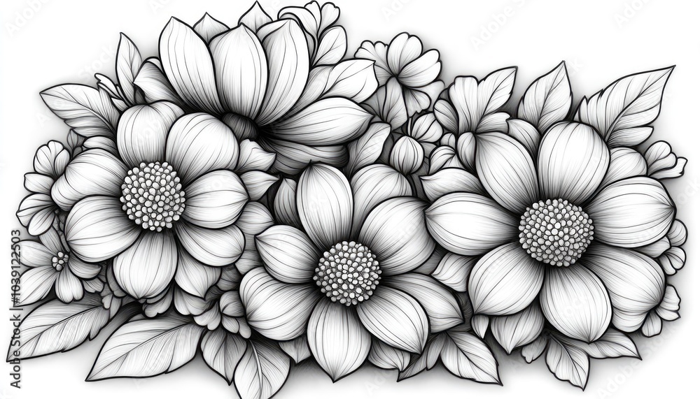 Black and white flower illustration. Use this as a design element for invitations, cards, or posters. Black and white flower illustration. Use this as a design element for invitations, cards, or posters.