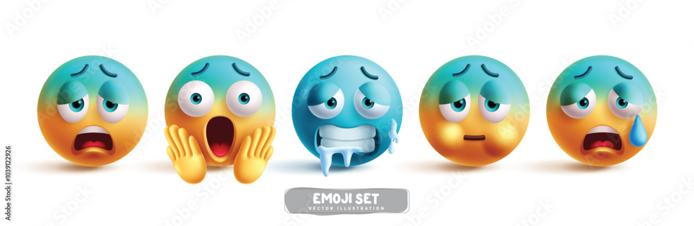 Vetor de Emoji frozen face characters vector set. Emojis emoticon ...