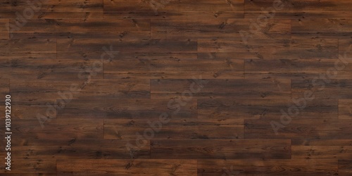 Wooden floor with a dark brown finish. The wood planks have a natural grain pattern and are arranged in a staggered formation. Abstract wooden parquet texture, background, wallpaper