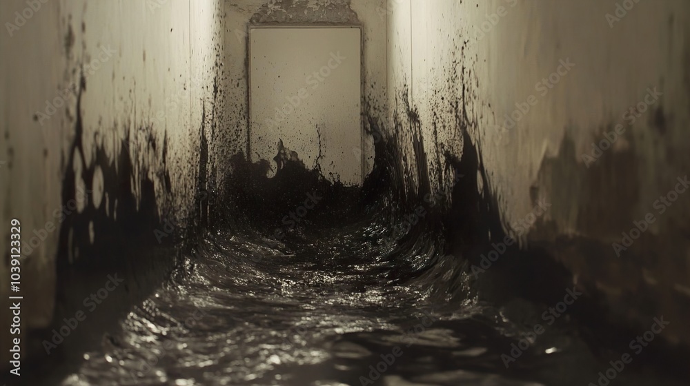 Dark and Gloomy Hallway with Water Damage Dark and Gloomy Hallway with Water Damage